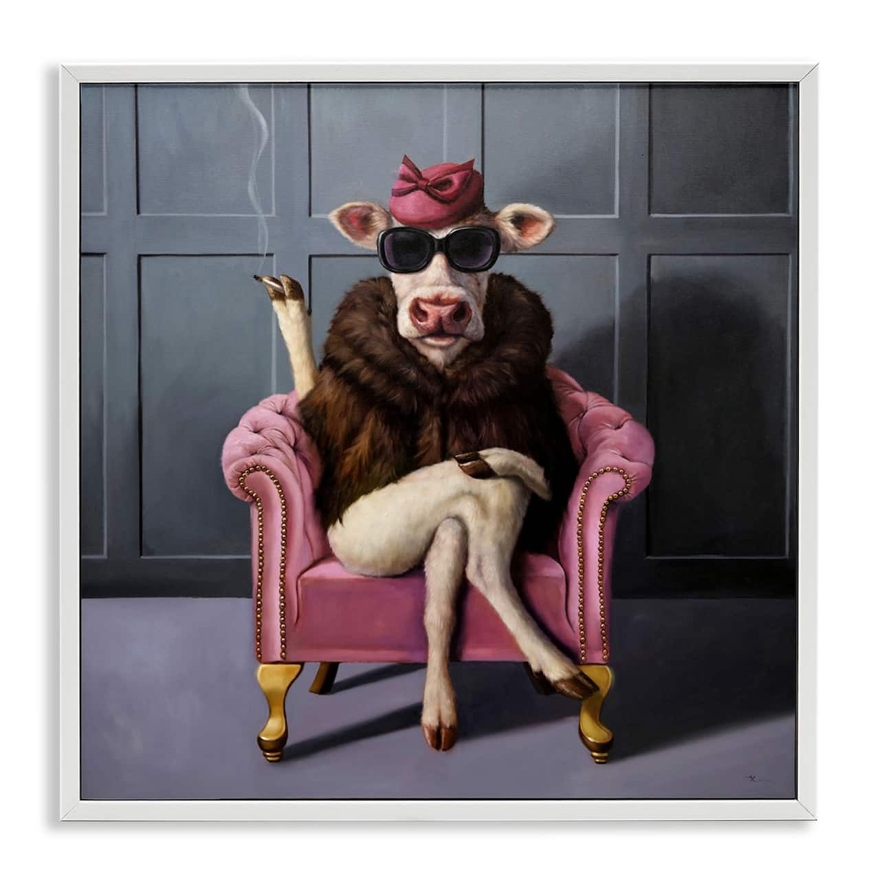 Stupell Industries Trendy Pink Glam Cow Framed Giclee Art